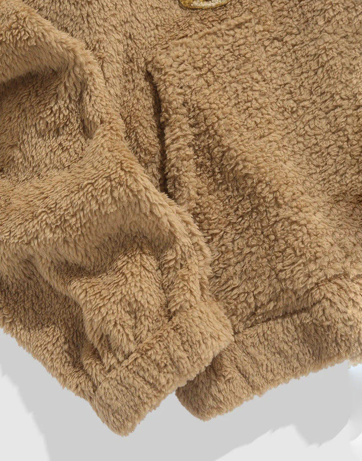 Pull à capuche en flanelle brodé ours en peluche unisex