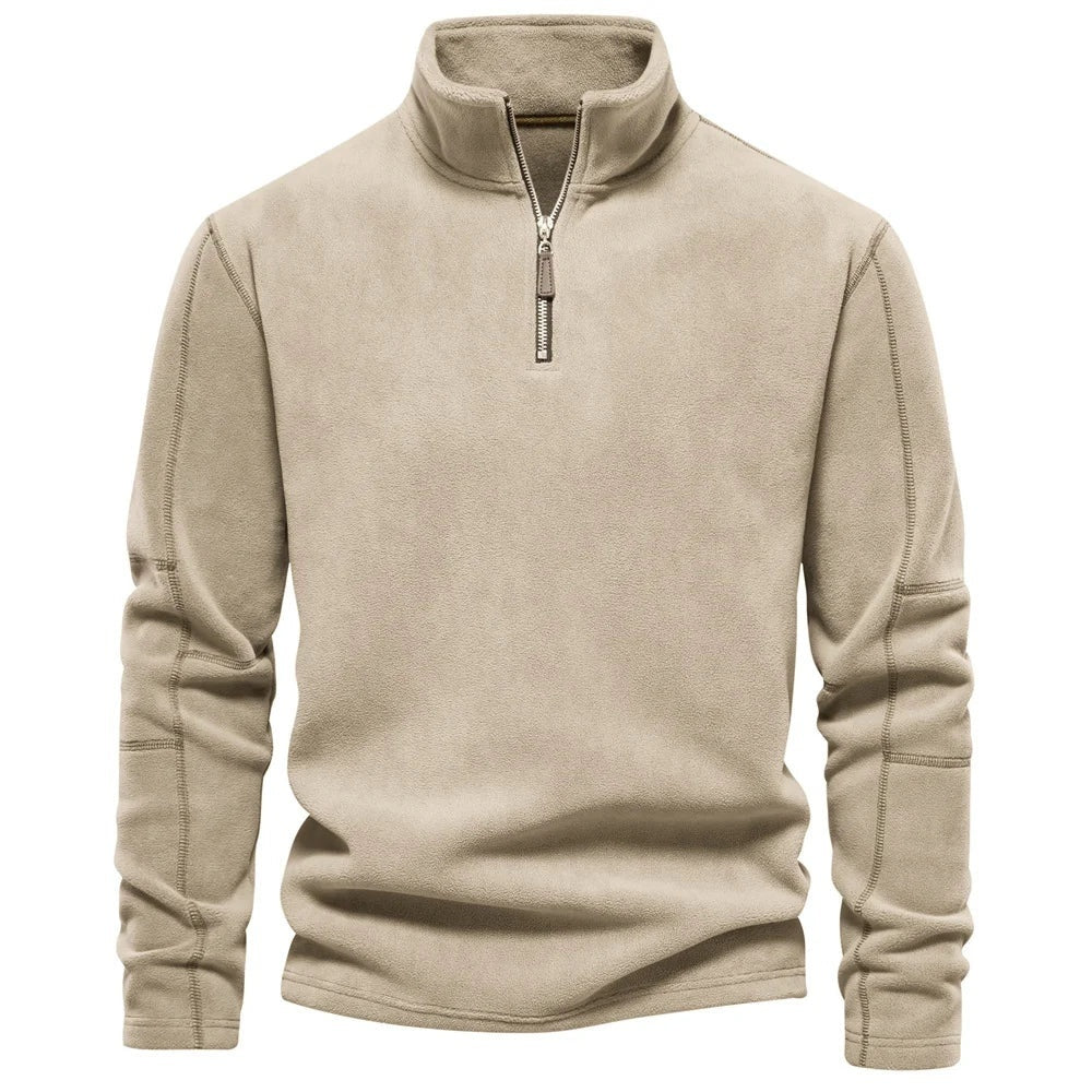 Pull en polaire et coton à col montant zippé homme