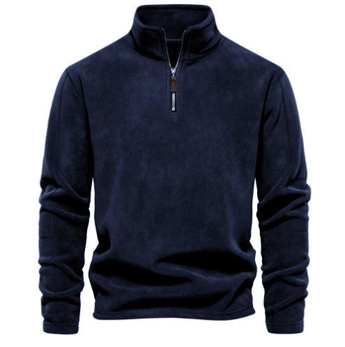 Pull en polaire et coton à col montant zippé homme