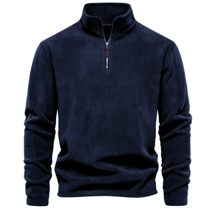 Pull en polaire et coton à col montant zippé homme