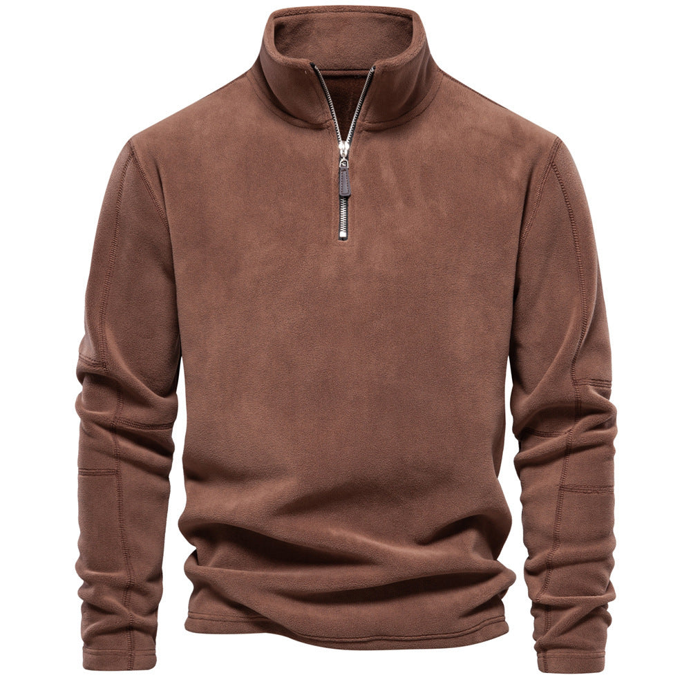 Pull en polaire et coton à col montant zippé homme