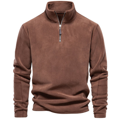 Pull en polaire et coton à col montant zippé homme
