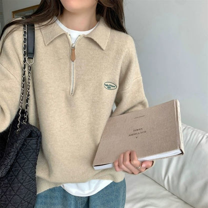 Pull à col polo zippé style coréen