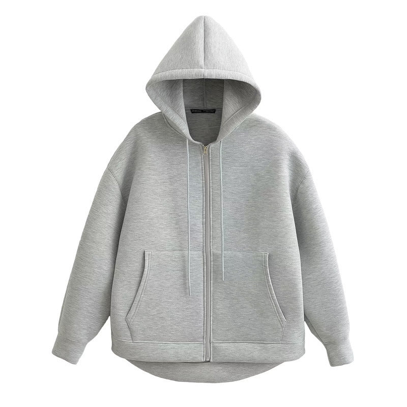 Pull à capuche ample zippé ouvert en coton femme