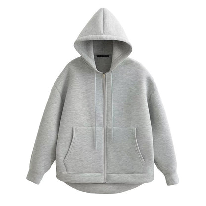 Pull à capuche ample zippé ouvert en coton femme
