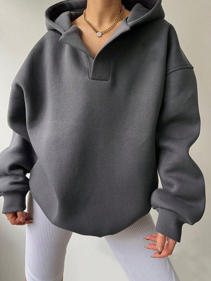Pull à capuche ample col ouvert Femme