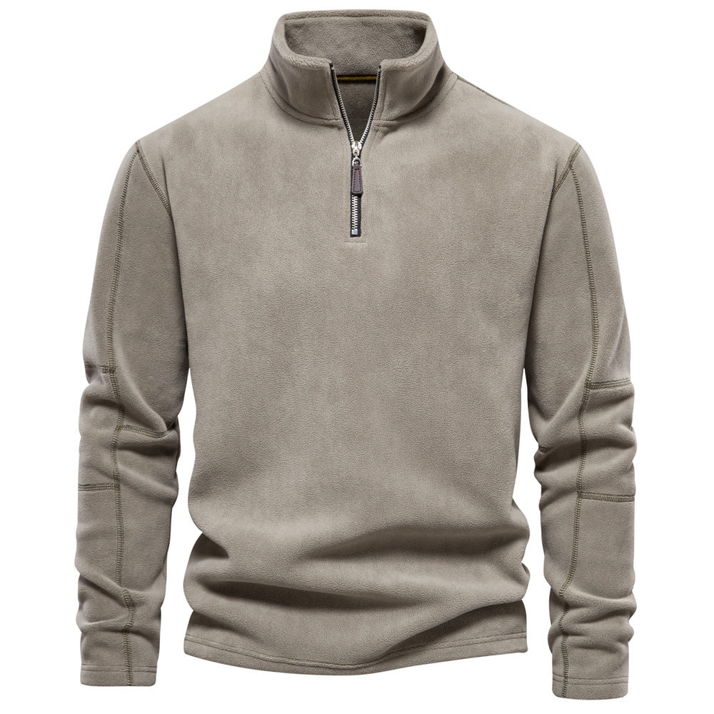 Pull en polaire et coton à col montant zippé homme