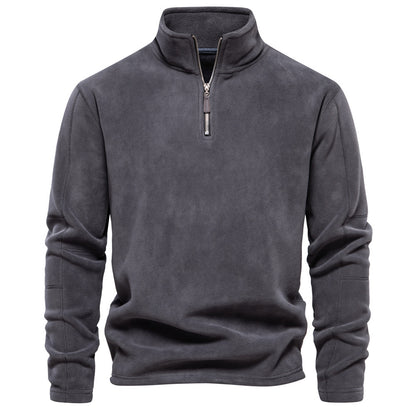 Pull en polaire et coton à col montant zippé homme