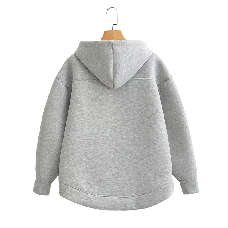 Pull à capuche ample zippé ouvert en coton femme