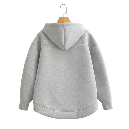 Pull à capuche ample zippé ouvert en coton femme