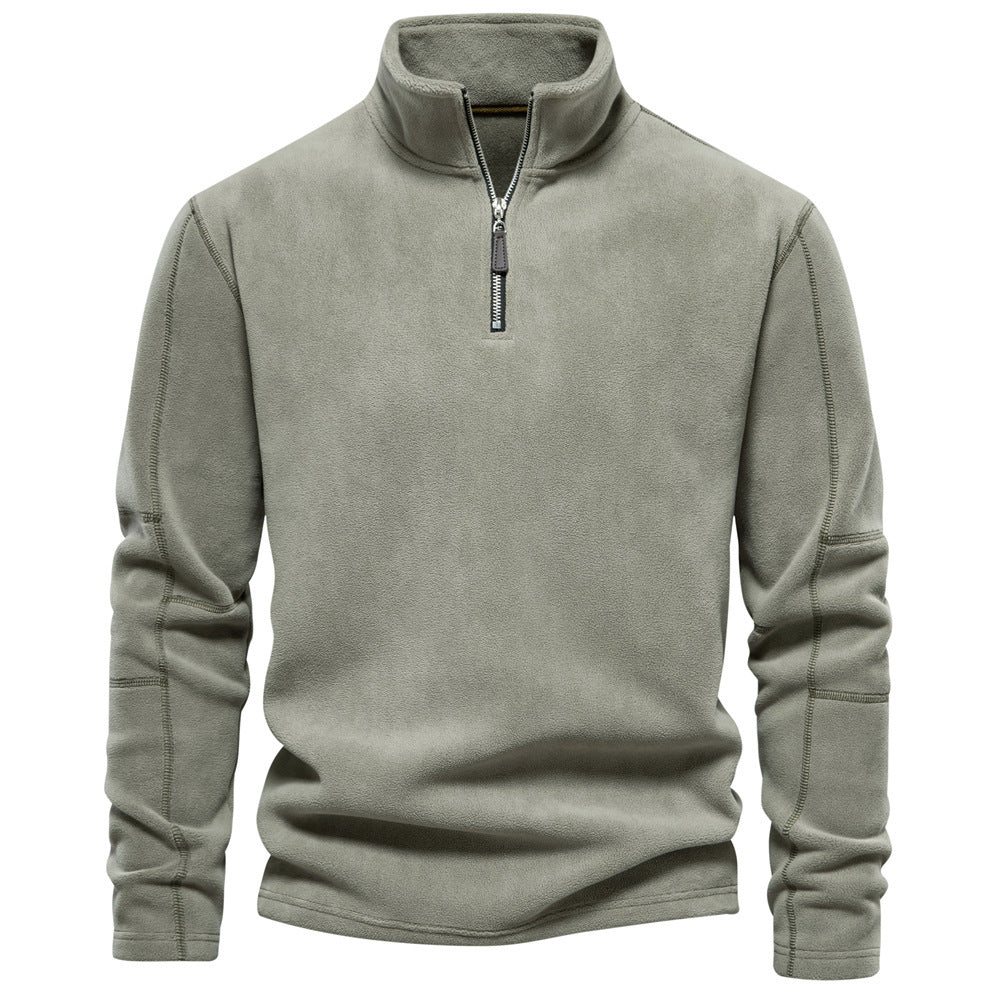 Pull en polaire et coton à col montant zippé homme