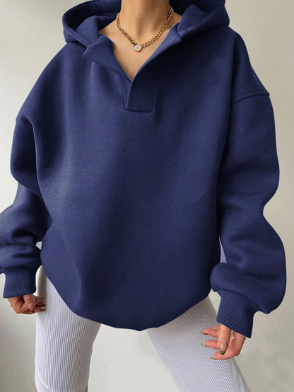 Pull à capuche ample col ouvert Femme